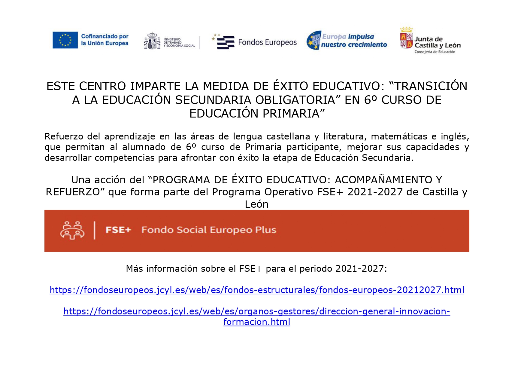 Cartel Medidas Éxito Educativo - 6º Primaria